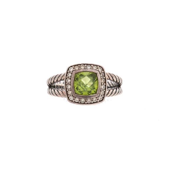 David Yurman Petite Albion Ring Sterling Silver with Peridot and Diamonds 7mm - - Picture 1 of 4